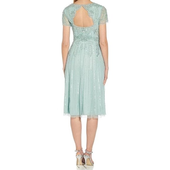 ADRIANNA PAPELL Beaded Back-Cutout Midi Dress in Aquadust - NWT - Size 8 - Picture 2 of 4